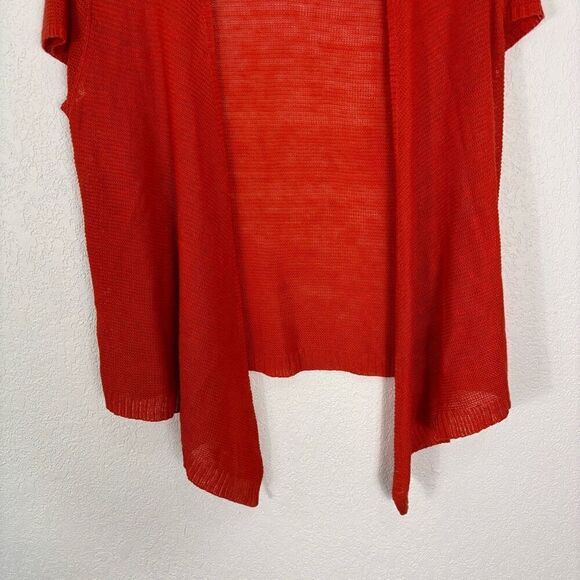 Eileen Fisher Orange Open Knit Short Sleeve 100% Linen Cardigan Top - Picture 4 of 7